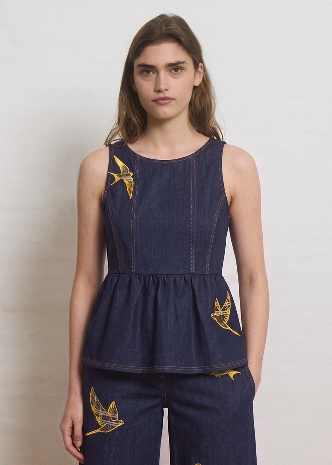 Helmstedt EMILIE DENIM TOP Tops Dark Blue Denim