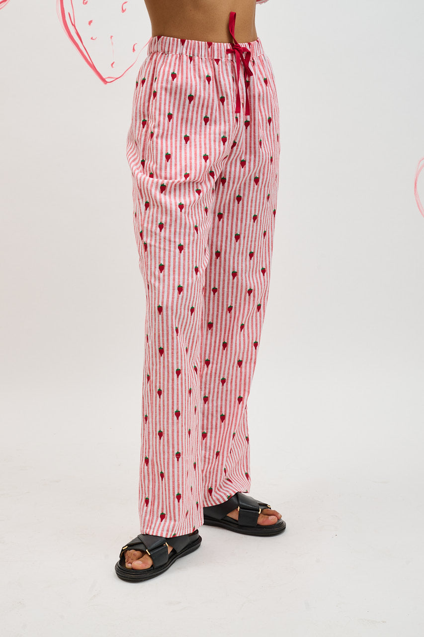 Helmstedt ESTHER PANTS Trousers Red Stripe w Strawberry Emb