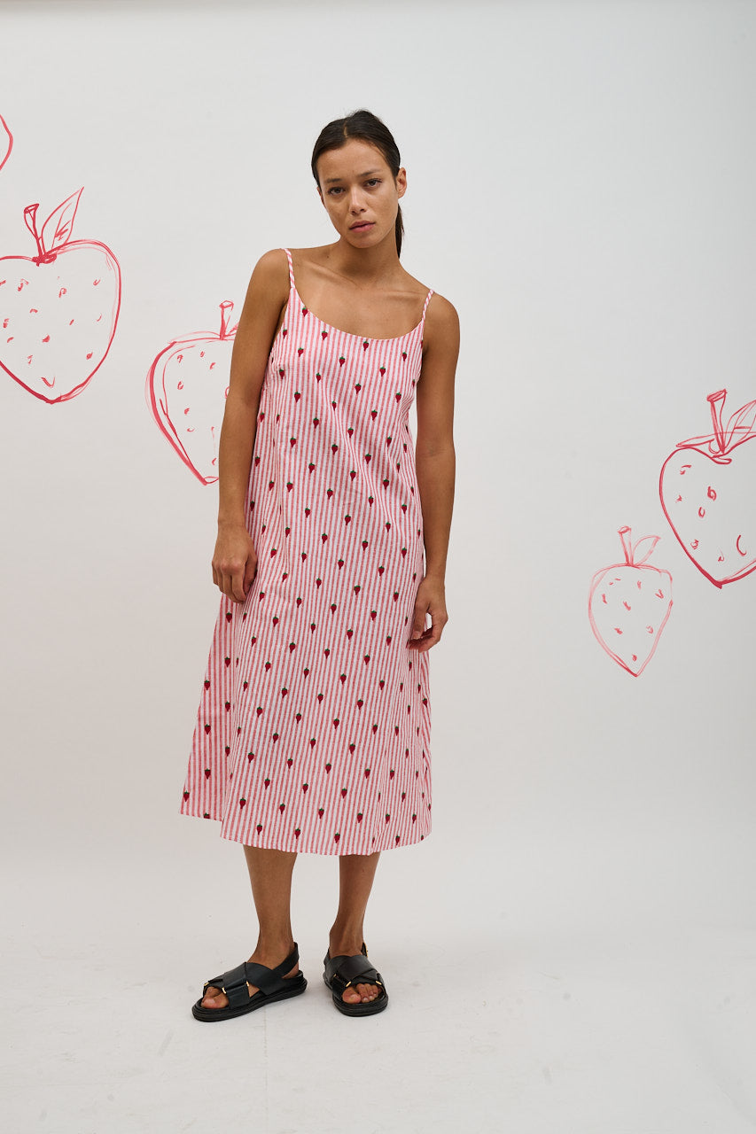Helmstedt LEVA DRESS Dresses Red Stripe w Strawberry Emb