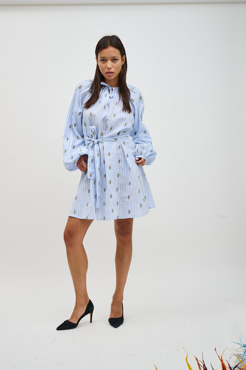 Helmstedt Nora Dress Dresses Blue Stripe w Bee Emb